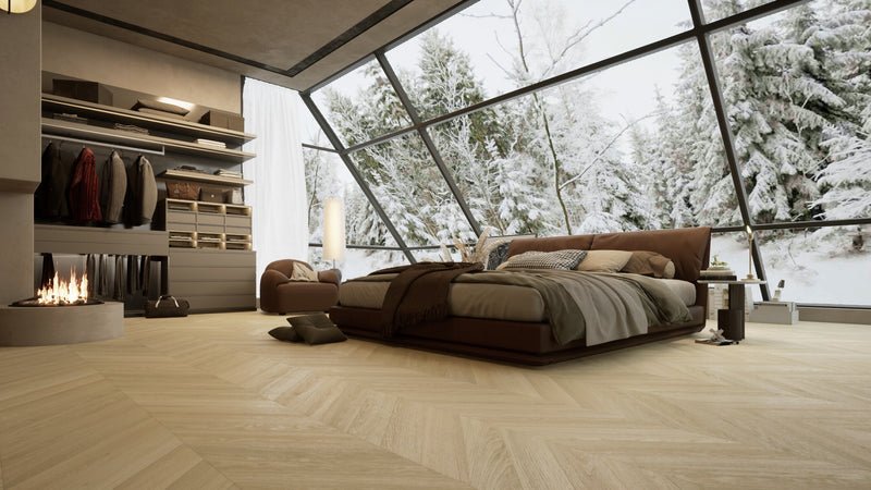Abbotsford Chevron — McMillan engineered white oak flooring by Jamail Hardwoods