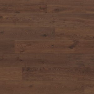 Top-down view of Hawea hardwood flooring in rich, dark oak finish with visible wood grain and knots.